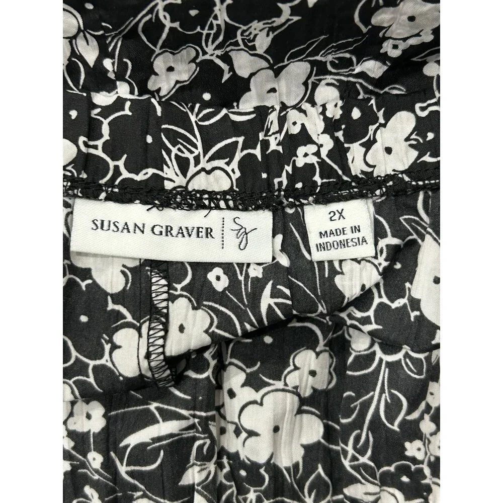 Susan Graver Womens Black White Floral Tiered Skirt Sz 2X
